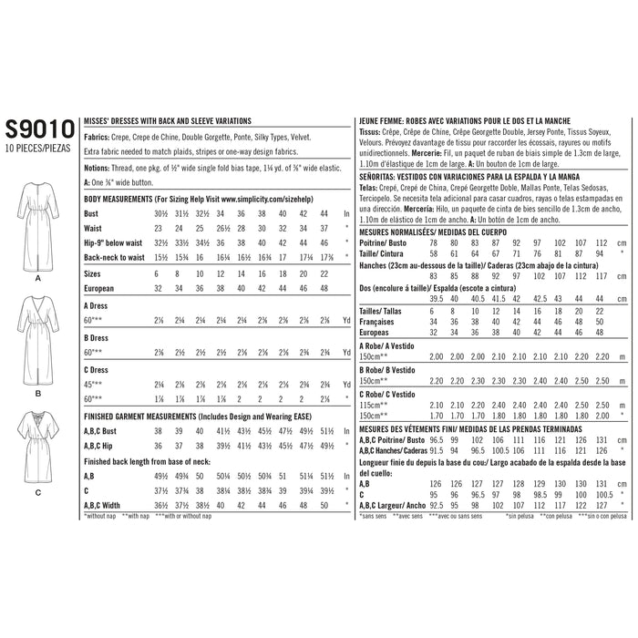 S9010 Misses' Dresses with Length Variation. Size: 32-48