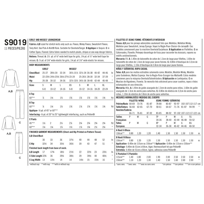 S9019 Girls' & Misses' Loungewear. Size: Kid´s S-L (6-16 y) / Adults XS-XL (32-50)