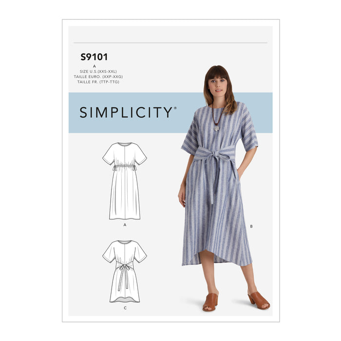 S9101 Misses' Pullover Dresses In Two Lengths. Size: XXS-XXL (30-52)