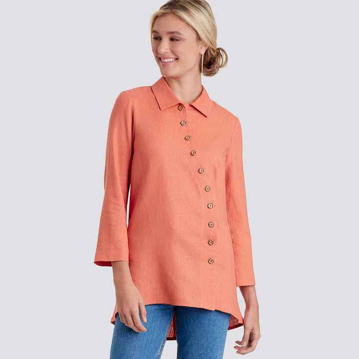 S9106 Misses' & Women's Button Front Shirt. Size: 36-54