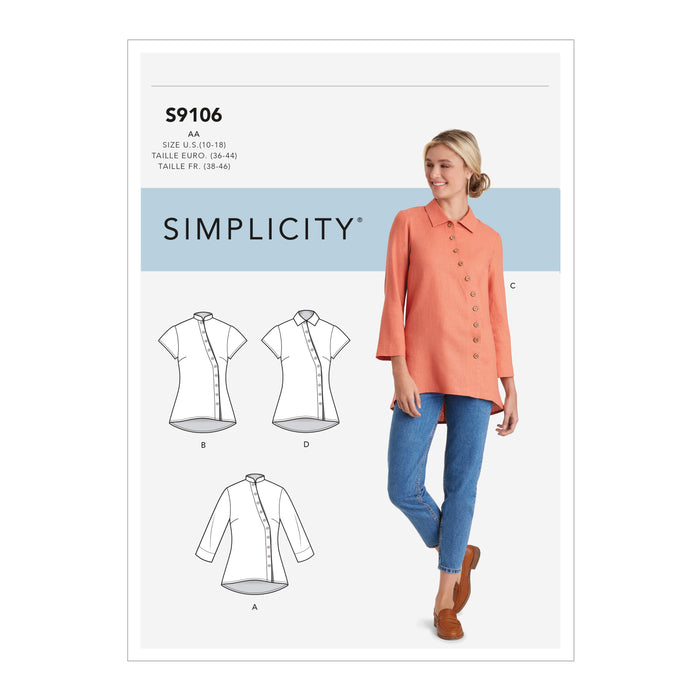 S9106 Misses' & Women's Button Front Shirt. Size: 36-54