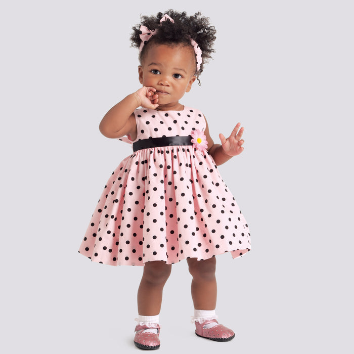 S9117 Babies' Dresses, Panties & Headband. Size: XXS-L (0-18 m)