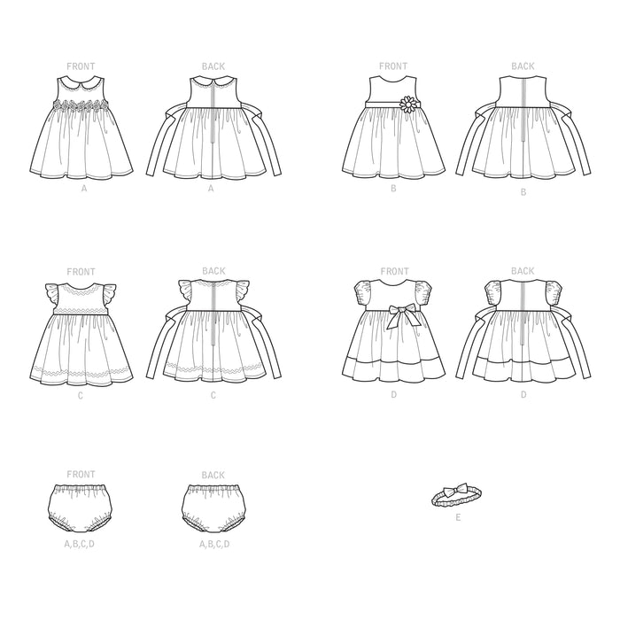 S9117 Babies' Dresses, Panties & Headband. Size: XXS-L (0-18 m)