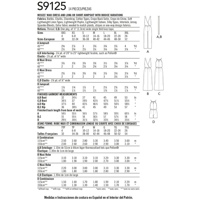 S9125 Misses' Dresses & Jumpsuits. Size: XXS-XXL (30-52)