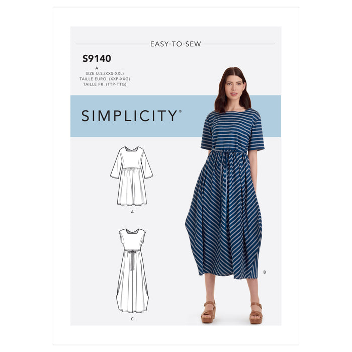 S9140 Misses' Relaxed Pullover Dress. Size: XXS-XXL (30-52)