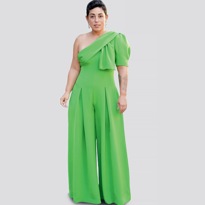 S9142 Misses' Jumpsuit With One Shoulder Drape By Mimi G Style. Size: 32-50