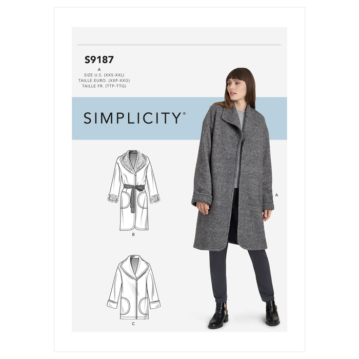 S9187 Misses' Jacket & Coats. Size: XXS-XXL (30-52)