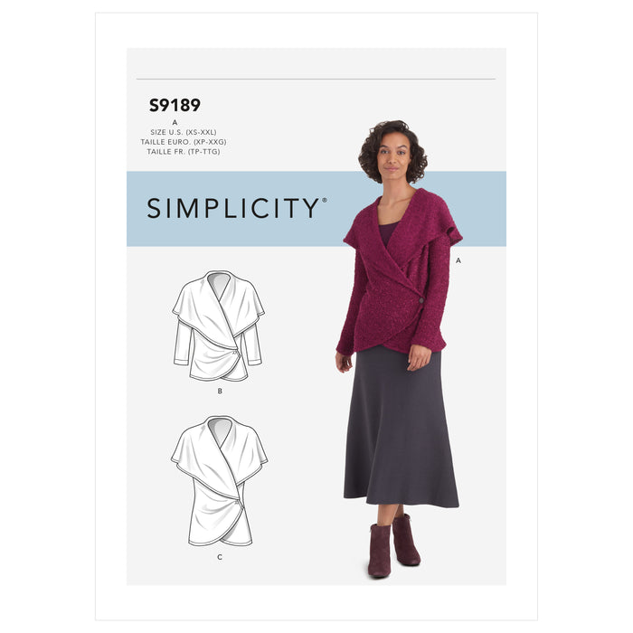 S9189 Misses' Knit Wrap Jacket. Size: XS-XXL (32-52)