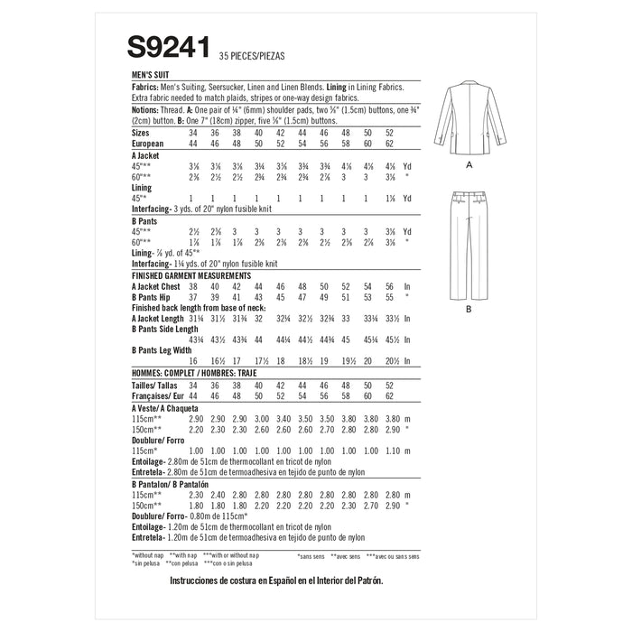 S9241 Men's Suit. Size: 44-62