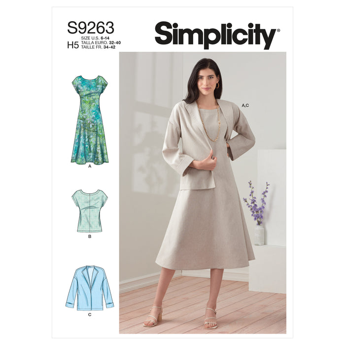 S9263 Misses' Dress, Jacket & Top. Size: 32-50