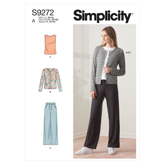 S9272 Misses' Knit Cardigan Top & Pants. Size: XS-XL (32-50)
