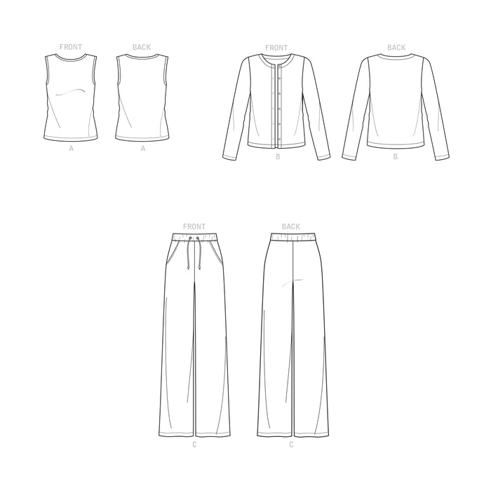 S9272 Misses' Knit Cardigan Top & Pants. Size: XS-XL (32-50)