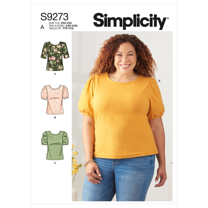 S9273 Misses' Knit Tops With Scoop Neck & Sleeve Variations. XXS-XXL (30-52)