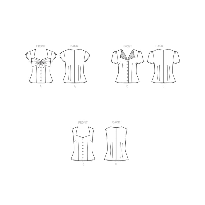 S9287 Misses' Sweetheart-Neckline Blouses. Size: 30-46
