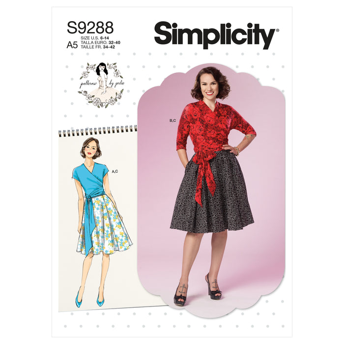 S9288 Misses' Wrap Top & Flared Skirt. Size: 32-48