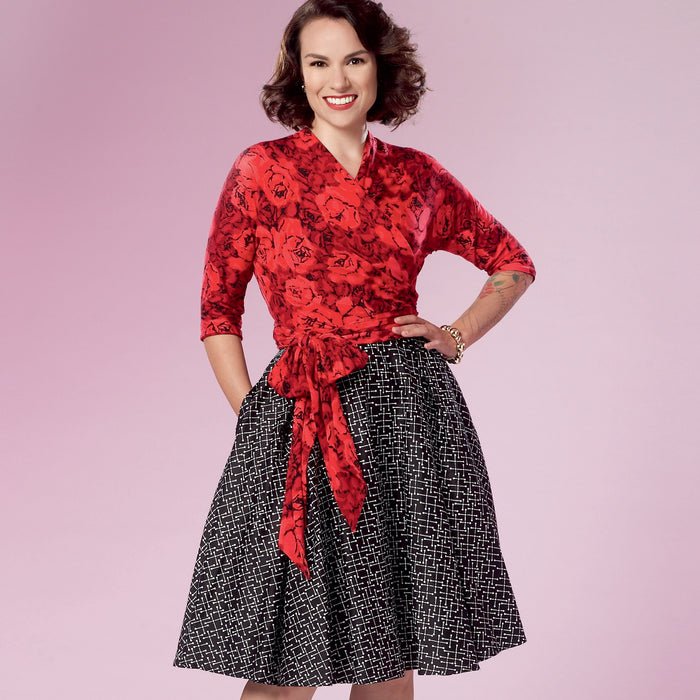 S9288 Misses' Wrap Top & Flared Skirt. Size: 32-48