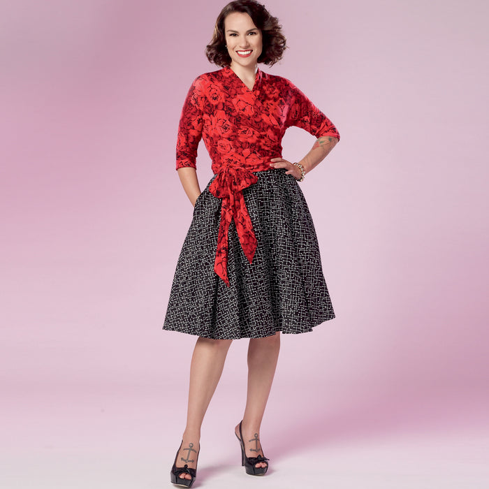 S9288 Misses' Wrap Top & Flared Skirt. Size: 32-48