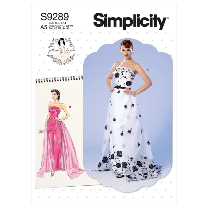 S9289 Misses' Strapless Dress, Detachable Train & Belt. Size: 32-48