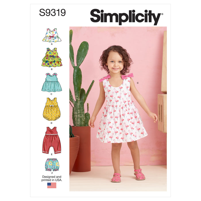 S9319 Toddlers' Criss-Cross Top, Dresses, Rompers and Panties. Size: 6 m-4 y