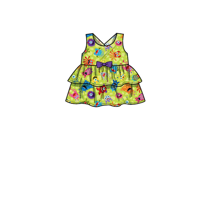 S9319 Toddlers' Criss-Cross Top, Dresses, Rompers and Panties. Size: 6 m-4 y