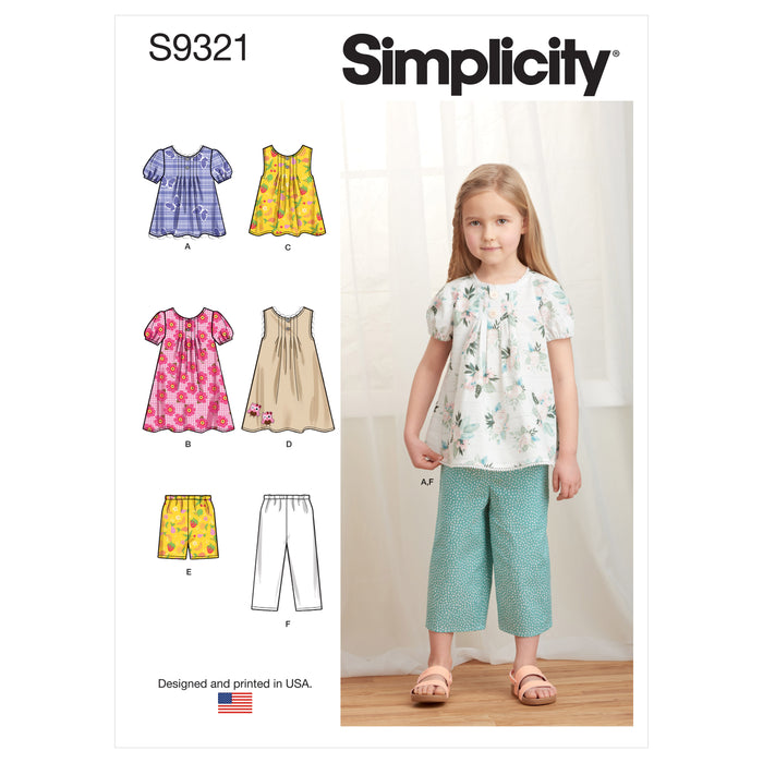 S9321 Children's Tucked Tops, Dresses, Shorts and Pants. Size: 3-8 y