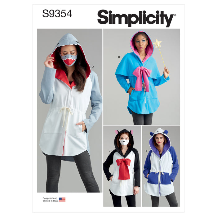 S9354 Misses' Jacket Costume with Masks and Hat. Size: XS-XL (32-50)