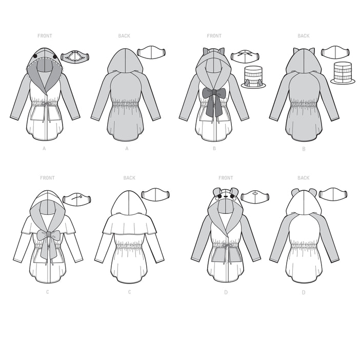 S9354 Misses' Jacket Costume with Masks and Hat. Size: XS-XL (32-50)