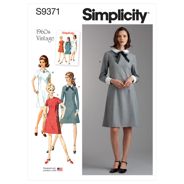 S9371 Misses' and Women's Dress with Collar, Cuff and Sleeve Variations. Size: 34-52