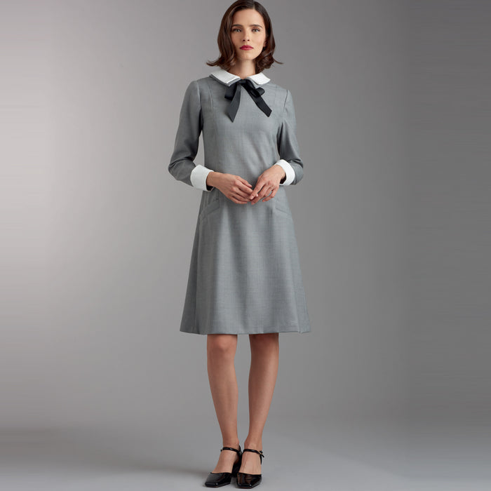 S9371 Misses' and Women's Dress with Collar, Cuff and Sleeve Variations. Size: 34-52