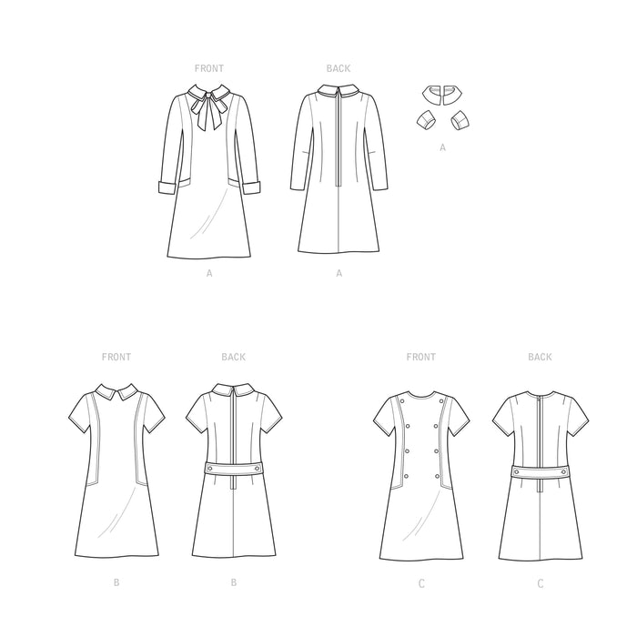 S9371 Misses' and Women's Dress with Collar, Cuff and Sleeve Variations. Size: 34-52