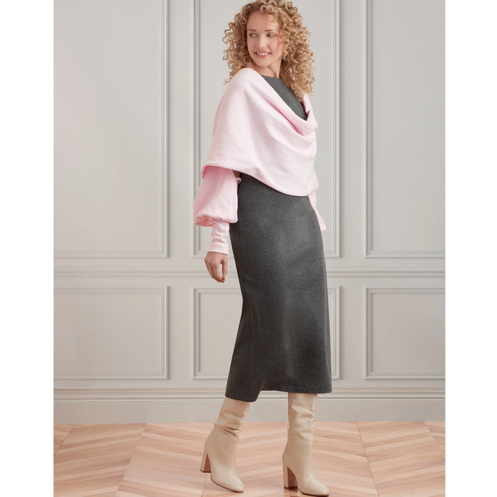 S9372 Misses' Knit Dress and Shrugs. Size: XXS-XXL (30-52)