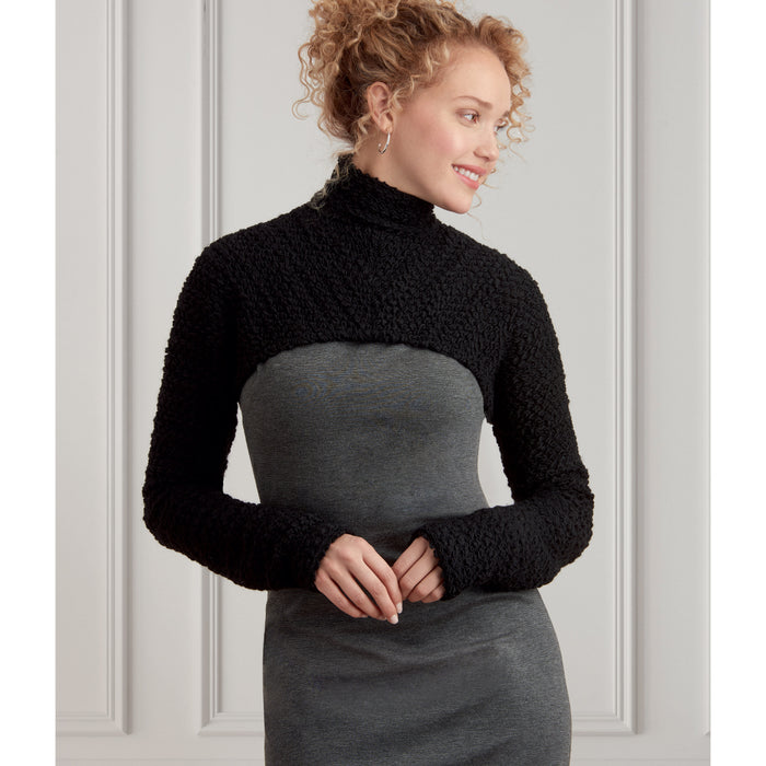 S9372 Misses' Knit Dress and Shrugs. Size: XXS-XXL (30-52)