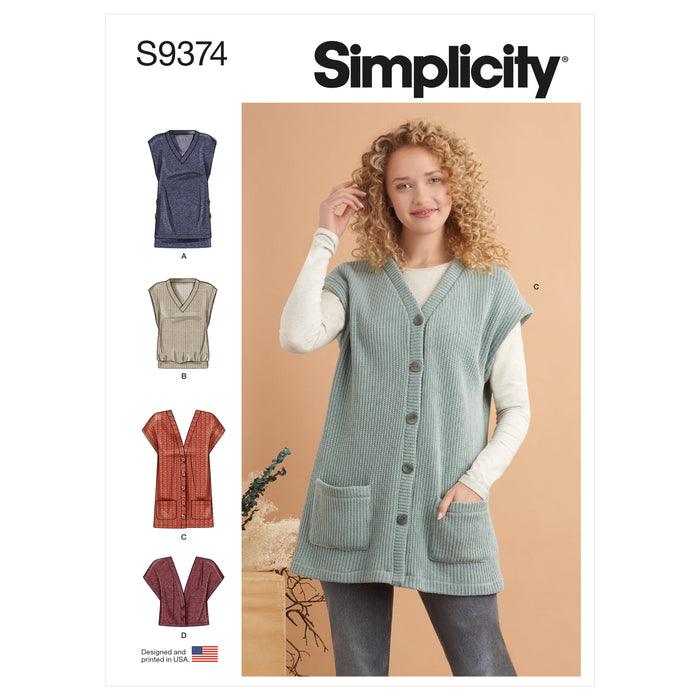 S9374 Misses' Knit Vests. Size: XXS-XXL (30-52)