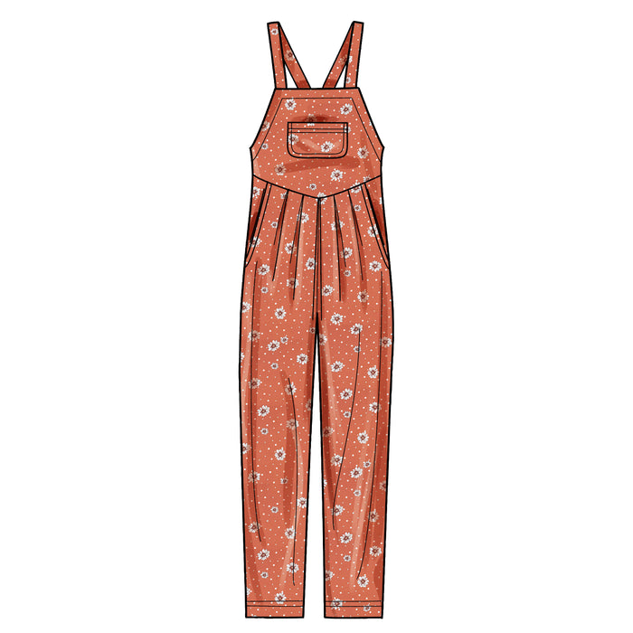 S9382 Misses' Overall with Shaped Raised Waist and Back Ties. Size: 32-50