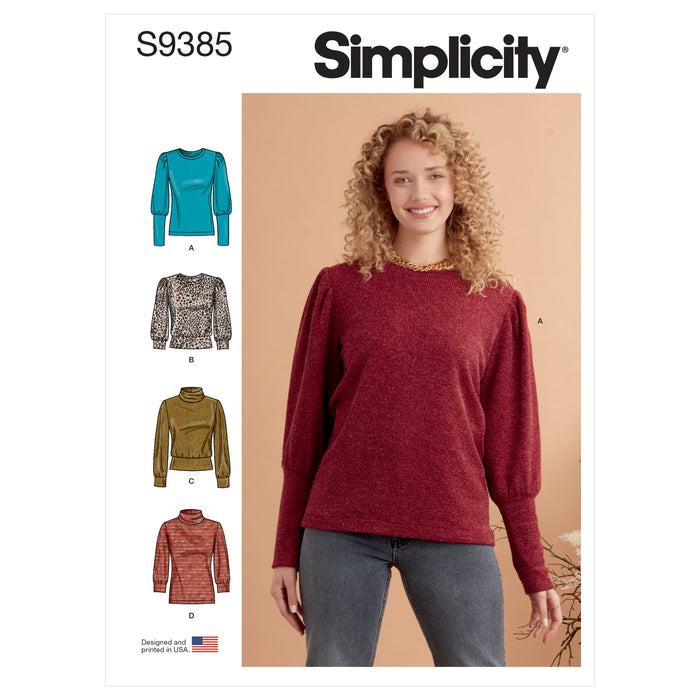 S9385 Misses' Knit Tops with Length and Sleeve Variations. Size: 32-50