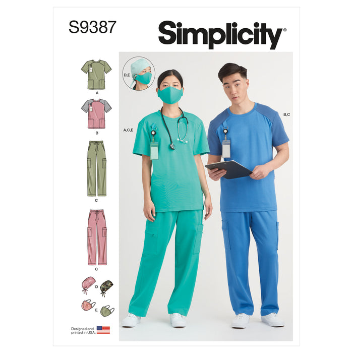 S9387 Unisex Knit Scrub Tops, Pants, Cap and Mask. Size: XS-XXL (32-52)