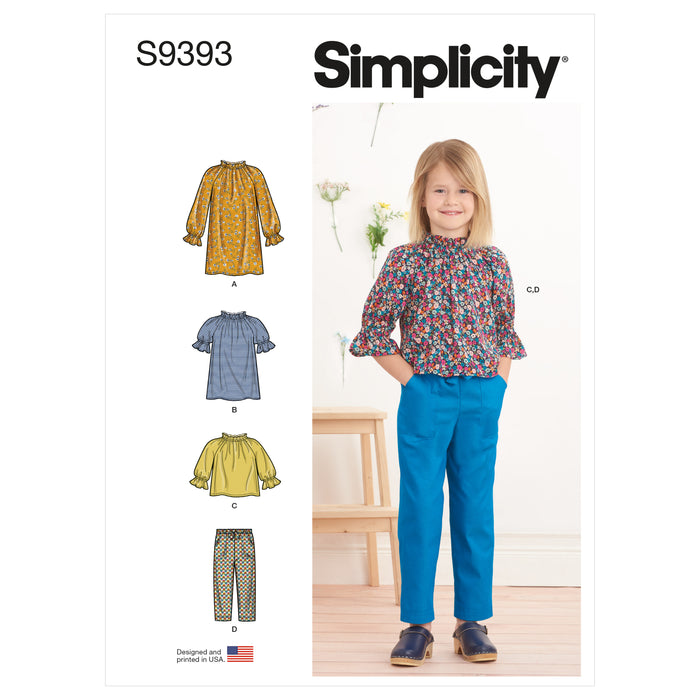 S9393 Children's Dress, Tunic, Top and Pants. Size: 3-8 y