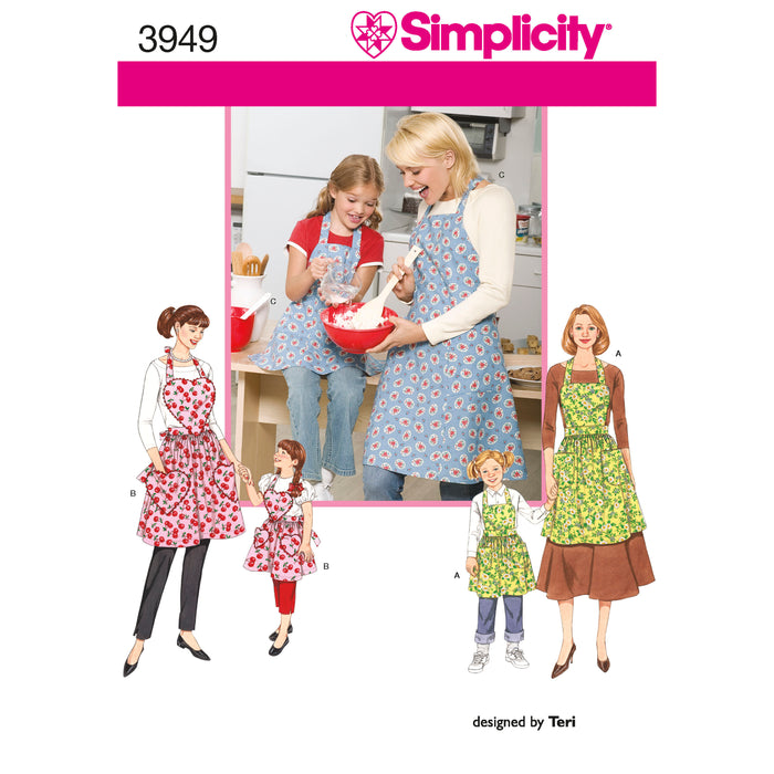 3949 Child's & Misses' Aprons. Size: Kid´s S-L (3-8 y) / Adults S-L / (36-46)