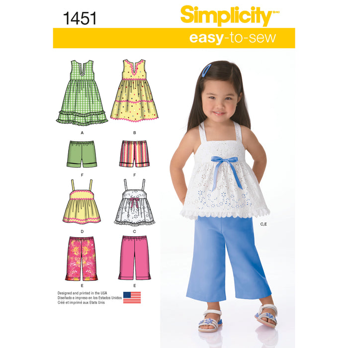 1451 Toddlers' Dresses, Top, Cropped Pants and Shorts. Size: 6 m-4 y