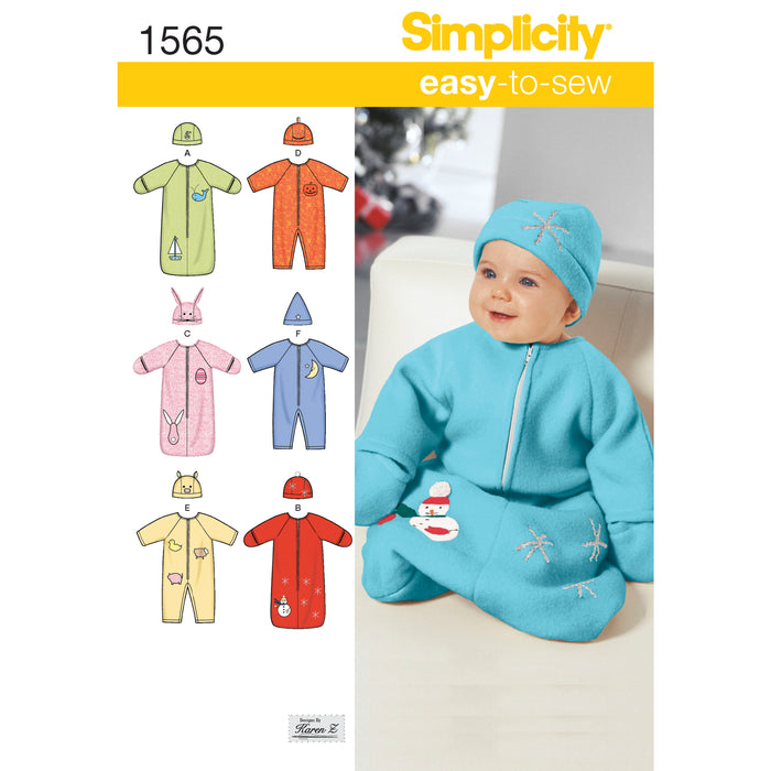 1565 Babies' Bunting, Romper and Hats. Size: XXS-S (0-6 m)