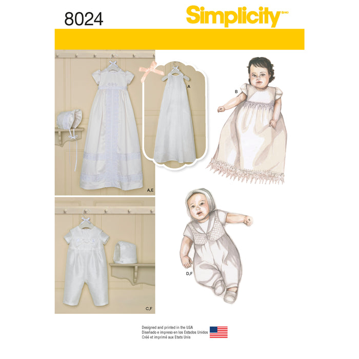 8024 Babies' Christening Sets with Bonnets. Size: XXS-M (0-12 m)