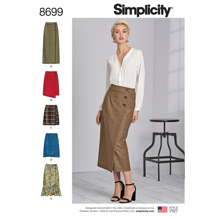 8699 Misses' Wrap Skirts with Length Variations. Size: 32-48