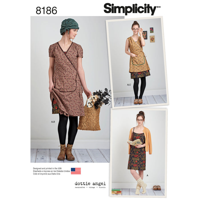 8186 Misses' Dottie Angel Frock Wrap and Slip Dress. Size: 30-46