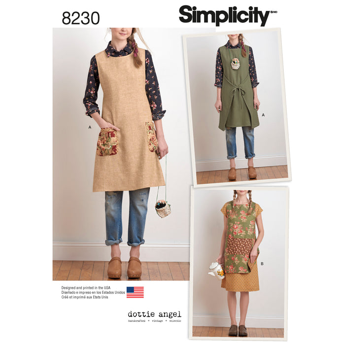 8230 Misses' Dottie Angel Reversible Apron Dress and Tabard. Size: XS-XL (32-50)