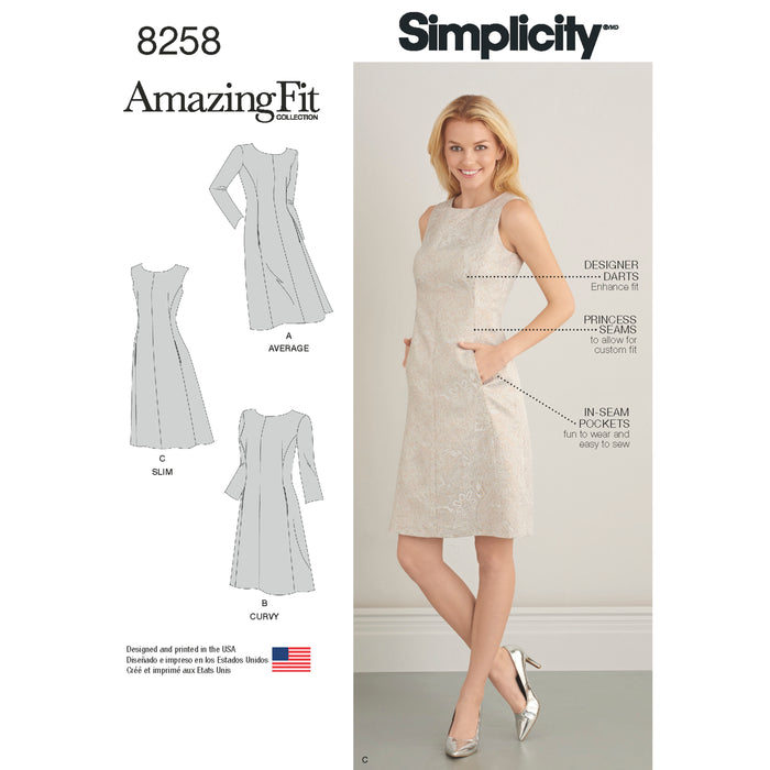 8258 Misses' and Plus Size Amazing Fit Dress. Size: 36-54