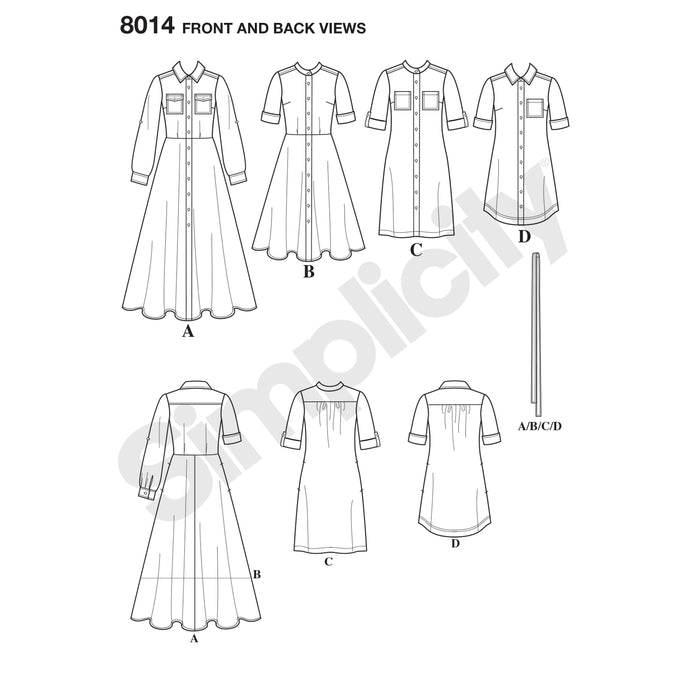 8014 Misses' Shirt Dress. Size: 32-50