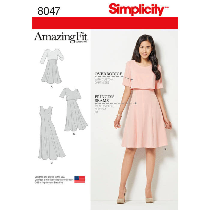 8047 Amazing Fit Misses Dress in Slim, Average and Curvy Fit. Size: 32-48