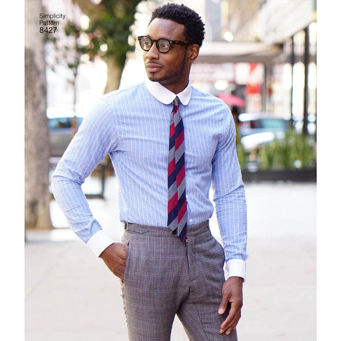 8427 Men's Fitted Shirt with Collar and Cuff Variations by Mimi G. Size: 44-62