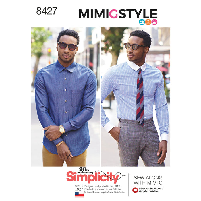 8427 Men's Fitted Shirt with Collar and Cuff Variations by Mimi G. Size: 44-62
