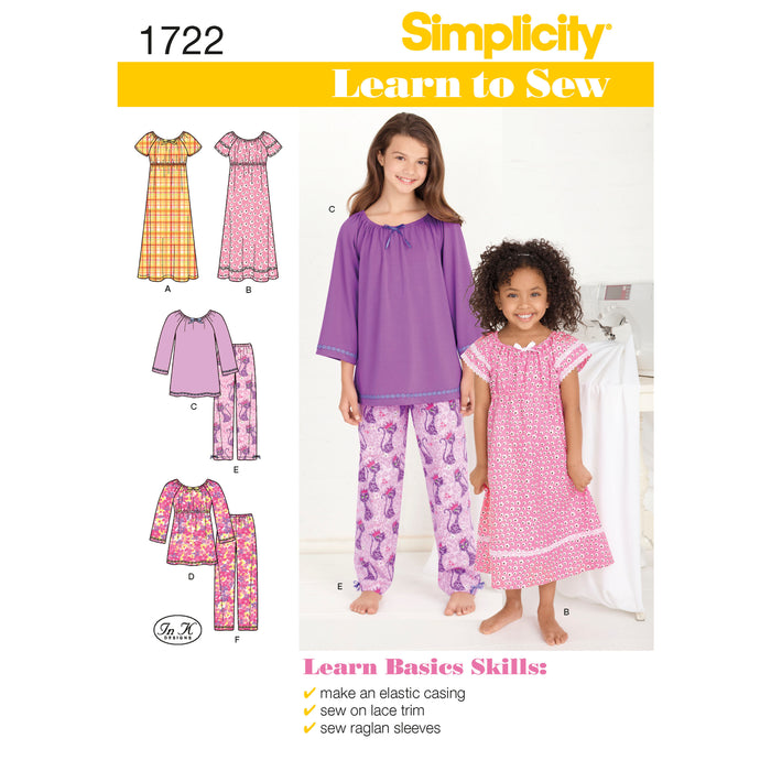 1722 Learn to Sew Child's and Girl's Loungewear. Size: 3-14 y